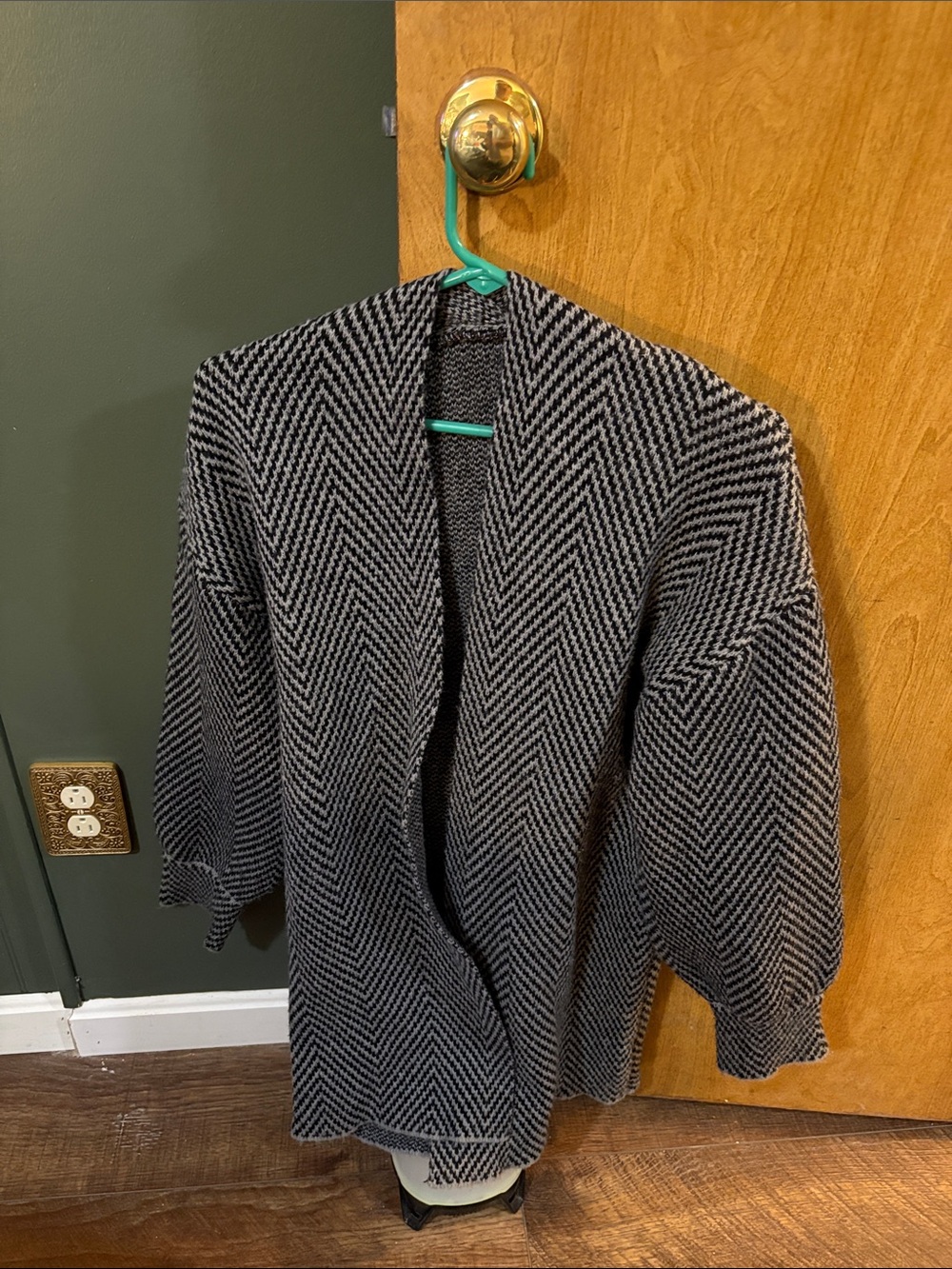 Gray Herringbone Open-Front Men's Cardigan Jacket